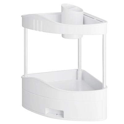 Scaffalatura Angolare 2Ripiani 1Cassetto Unità di Mensole Cucina Bagno Multiuso Bianco