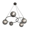 Lampadario 5 Luci Libra A Cerchi E Diffusori In Vetro Rigato Fumè