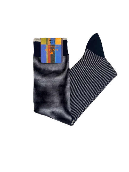 Calze lunghe Uomo - Gallo - micro righe bicolore oltremare/panna