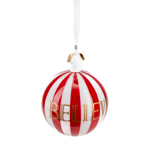 Pallina in vetro colore rosso e bianco con angelo per albero di Natale