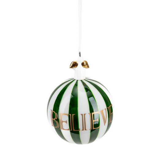 Pallina in vetro colore verde e bianco con angelo per albero di Natale