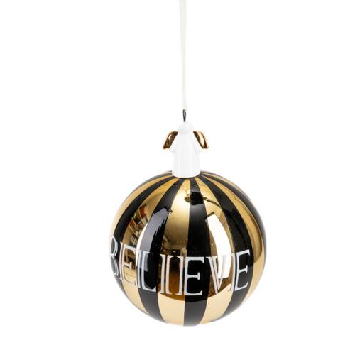 Pallina in vetro colore nero e oro con angelo per albero di Natale