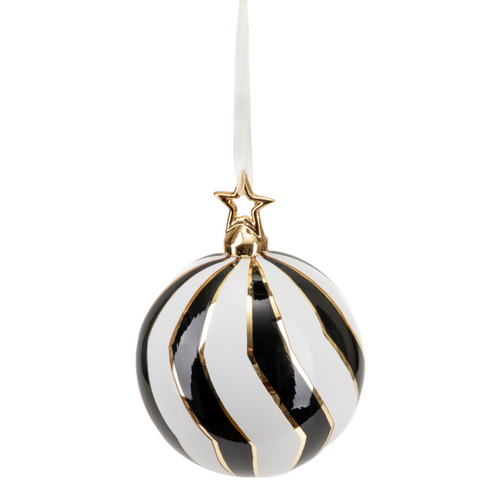 Pallina in vetro colore nero e Bianco con stella per albero di Natale