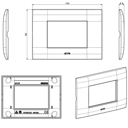 Placca Serie YOUNG 44 per Scatola Rettangolare 3 Moduli Bianco