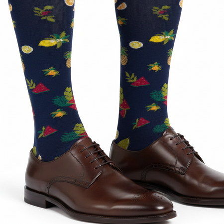 Calze Lunghe Uomo Gallo - Fantasia frutti - blu/verde