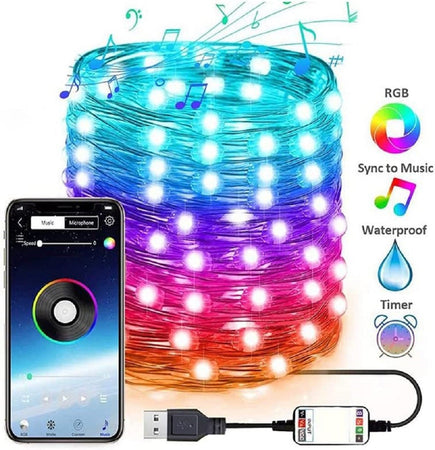 Luci Led Albero Di Natale Usb Bluetooth App Interno Con Telecomando 20mt 200 Led