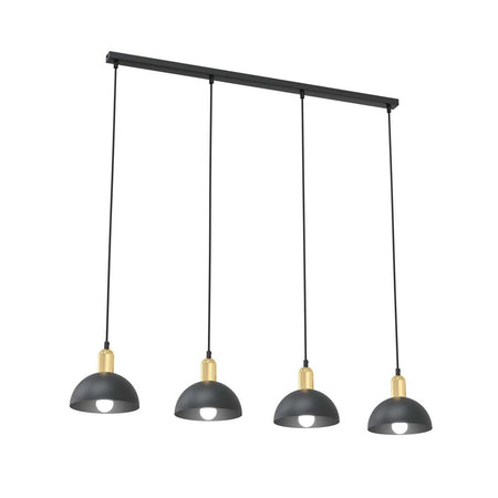 Lampadario 4 Luci Moto In Acciaio Nero E Oro Diffusori A Cupola