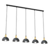 Lampadario 5 Luci Moto In Acciaio Nero E Oro Diffusori A Cupola
