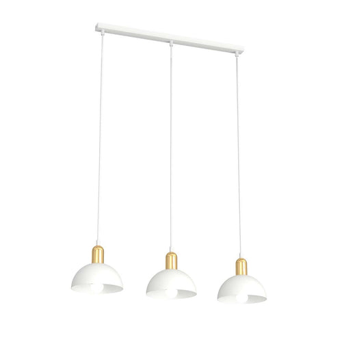 Lampadario 3 Luci Moto In Acciaio Bianco E Oro Diffusori A Cupola