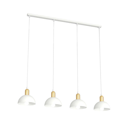 Lampadario 4 Luci Moto In Acciaio Bianco E Oro Diffusori A Cupola