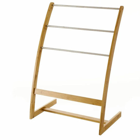 Porta Asciugamani da Terra Piantana in Legno Bambù 3 Braccia per Bagno