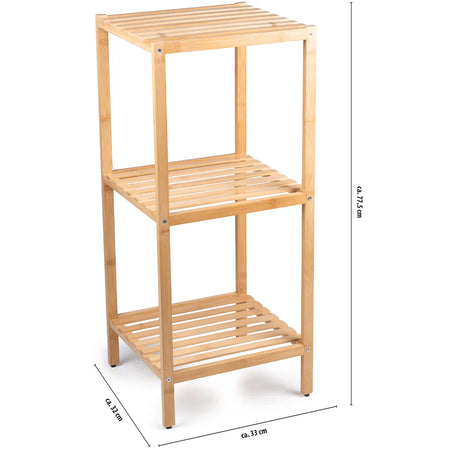 Scaffale a Colonna da Bagno 3 Ripiani Legno Bambù Organizer 33x32x77.5cm