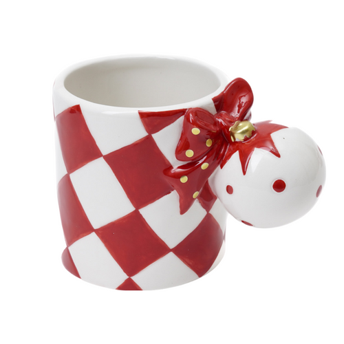 Tazza decorativa in ceramica con sfera decorazione natalizia h 10 cm