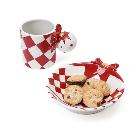 Tazza decorativa in ceramica con sfera decorazione natalizia h 10 cm