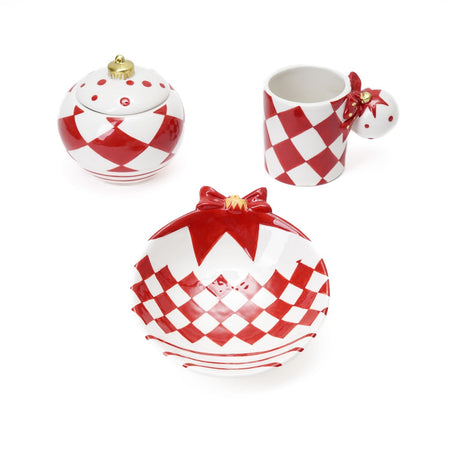 Tazza decorativa in ceramica con sfera decorazione natalizia h 10 cm
