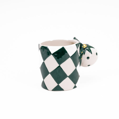 Tazza decorativa in ceramica con sfera decorazione natalizia h 10 cm