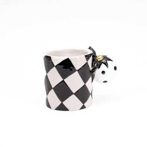 Tazza decorativa in ceramica con sfera decorazione natalizia h 10 cm