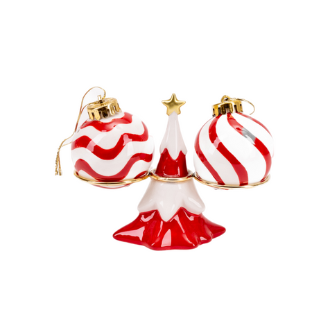 Set sale e pepe decorativo in ceramica con sfera decorazione natalizia