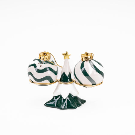Set sale e pepe decorativo in ceramica con sfera decorazione natalizia