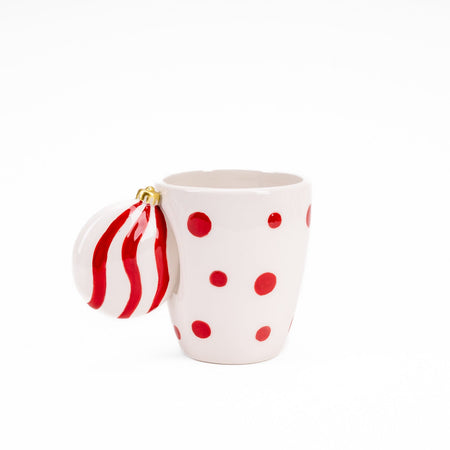 Tazza a pois decorativa in ceramica con sfera decorazione natalizia h 10.5 cm