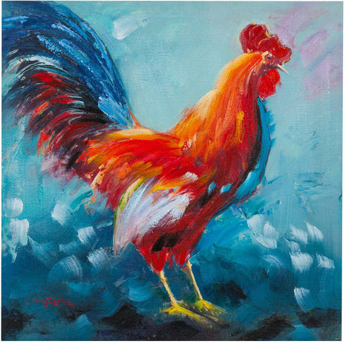 Biscottini Quadro olio su tela dipinto a mano gallo 60x3x60 dare tocco L60xPR3xH60
