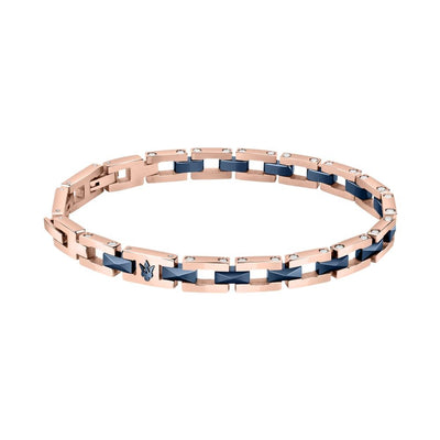 Bracciale MASERATI uomo Iconic acciaio oro rosa / ceramica blu