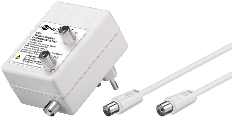 Amplificatore per Antenna Due Dispositivi (DVB-T / DVB-T2 / DVB-C) con Cavo