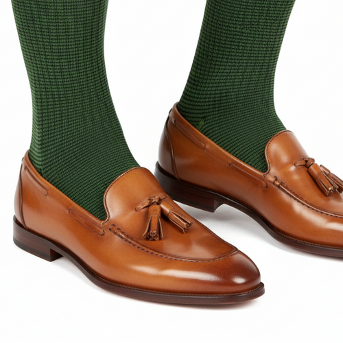 Calze lunghe uomo Gallo - Fantasia micro righe bicolore verde/blu