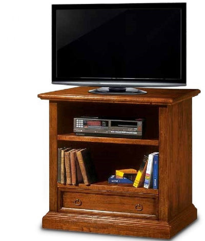 MOBILI 2G - Porta televisore in legno 2 vani 1 cassetto arte povera tinta noce L.85 x P.47 H.79