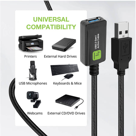 Cavo Prolunga Attivo USB3.2 SuperSpeed+ Estensore di Segnale 5m Nero