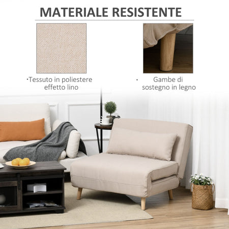 Poltrona Letto a sedia materasso brandina Letto 3 in 1 con Schienale Reclinabile in 6 Posizioni, 94x78x80 cm, Beige F839-023CWA