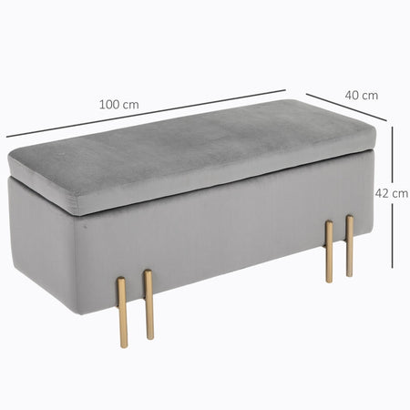 cassaPanca Contenitore baule ingresso panca camera da letto grande pouf tessuto negozio per Interni con Seduta Imbottita e Piedini Laccati Oro, Design Moderno ed Elegante, 100 x 40 x 42cm F838-024GYA