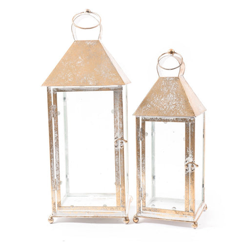 Lanterna in metallo bianca e oro per arredo e decorazioni natalizie set 2 pezzi