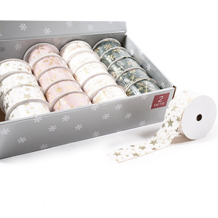 Nastro in tessuto natalizio per decorazioni e confezioni decorato oro 2 mt
