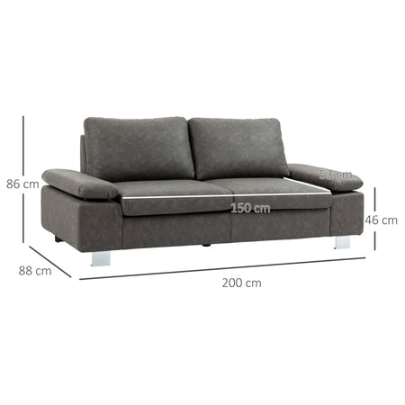 Divano 2 Posti da Salotto e Ufficio soggiorno studio Salvaspazio con Seduta Imbottita e Braccioli Regolabili, 200x88x86 cm, Grigio F839-555V00GYA