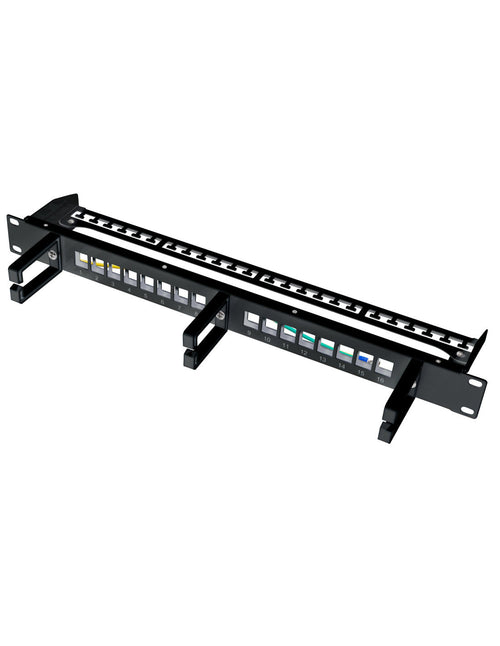 Pannello Patch 16 Posti Keystone Senza Frutti con Gestione Cavi Nero