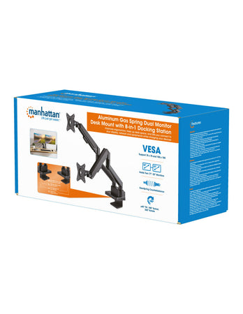 Supporto da Scrivania Doppio Monitor 17-32'' con Molla a Gas e Docking Station 8-in-1