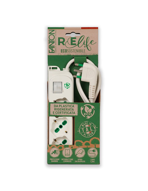 Presa Multipla a 3 Posti Italiana Bipasso con Interruttore Bianco