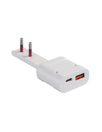 Spina Italiana Ultrapiatta USB tipo A e USB-C&trade 2P+T250V 10A 20W, Bianco