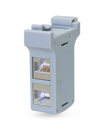 Adattatore per Guida DIN con 2 Accoppiatori Cat.6A RJ45 F/F, Schermato