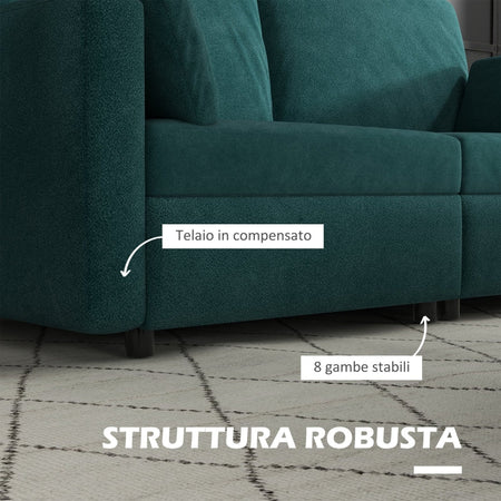 Divano 3 Posti in Velluto con Cuscini e Seduta Imbottita, 178x82x85cm, Verde soggiorno salotto ufficio studio F839-829V80DGA