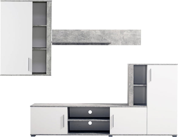 parete attrezzata tv da soggiorno cucina per salotto moderna bianco e grigio cemento T2239,8S