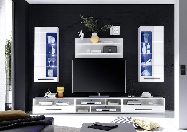 parete attrezzata tv da soggiorno cucina per salotto moderna mobili tv bianco lucido laccato T2302,56S