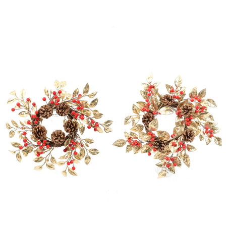 Porta candele natalizio "Golden age" con bacche e pigne centritavola Ø 42 cm