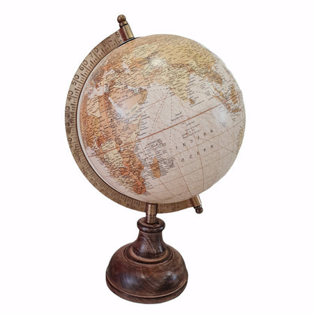 Mappamondo decorativo per scrivania con piedistallo in legno h 27.5 cm