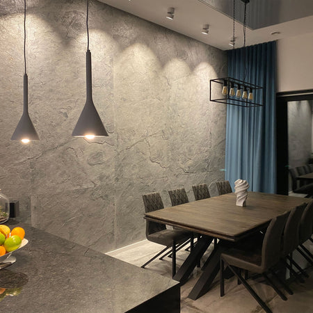 pannello rivoluzionario di Rivestimento interno-esterno in VERA PIETRA flessibile 280x122x0,3cm ANTRACITE Eternal Parquet