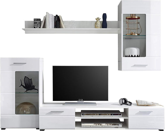 parete attrezzata tv da soggiorno cucina per salotto moderna bianco lucido T2302,93S