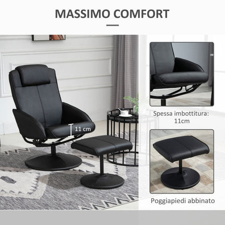 sedia ufficio studio negozio soggiorno Poltrona Relax Reclinabile con Pouf Poggiapiedi e Rivestimento in eco pelle, Nero F833-360BKA