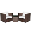 Set Mobili da Giardino Rattan PE da 3 Pezzi, 2 Poltrone da Esterno, Tavolino e Cuscini, Marrone 860-073BN