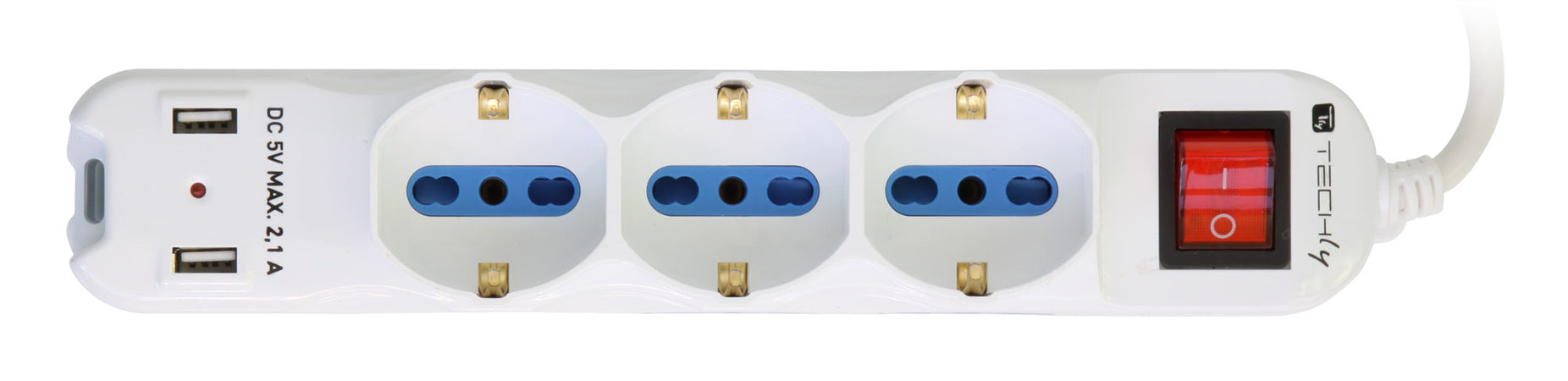 Multipresa 6 Posti Italiana Bipasso con 2 Prese USB Bianca